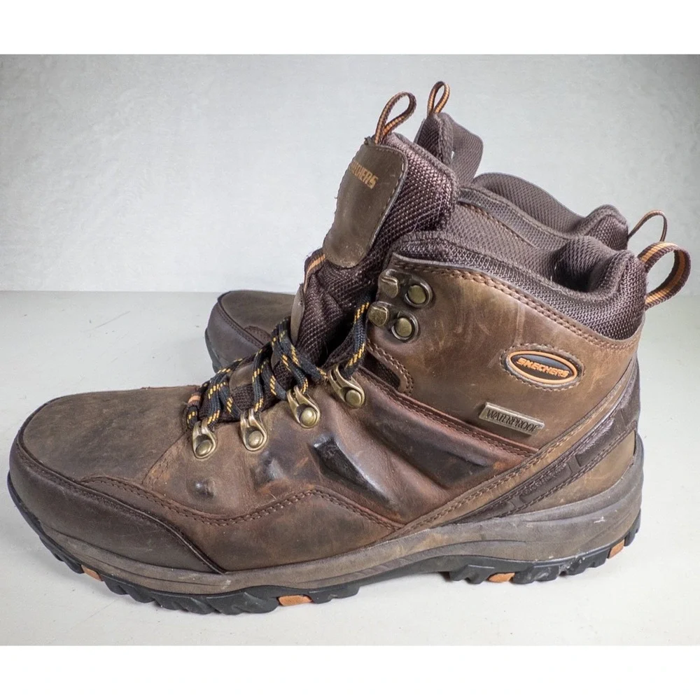 Skechers Men's Waterproof Hiking Boots Brown Leather Lace Up Size‎ 9